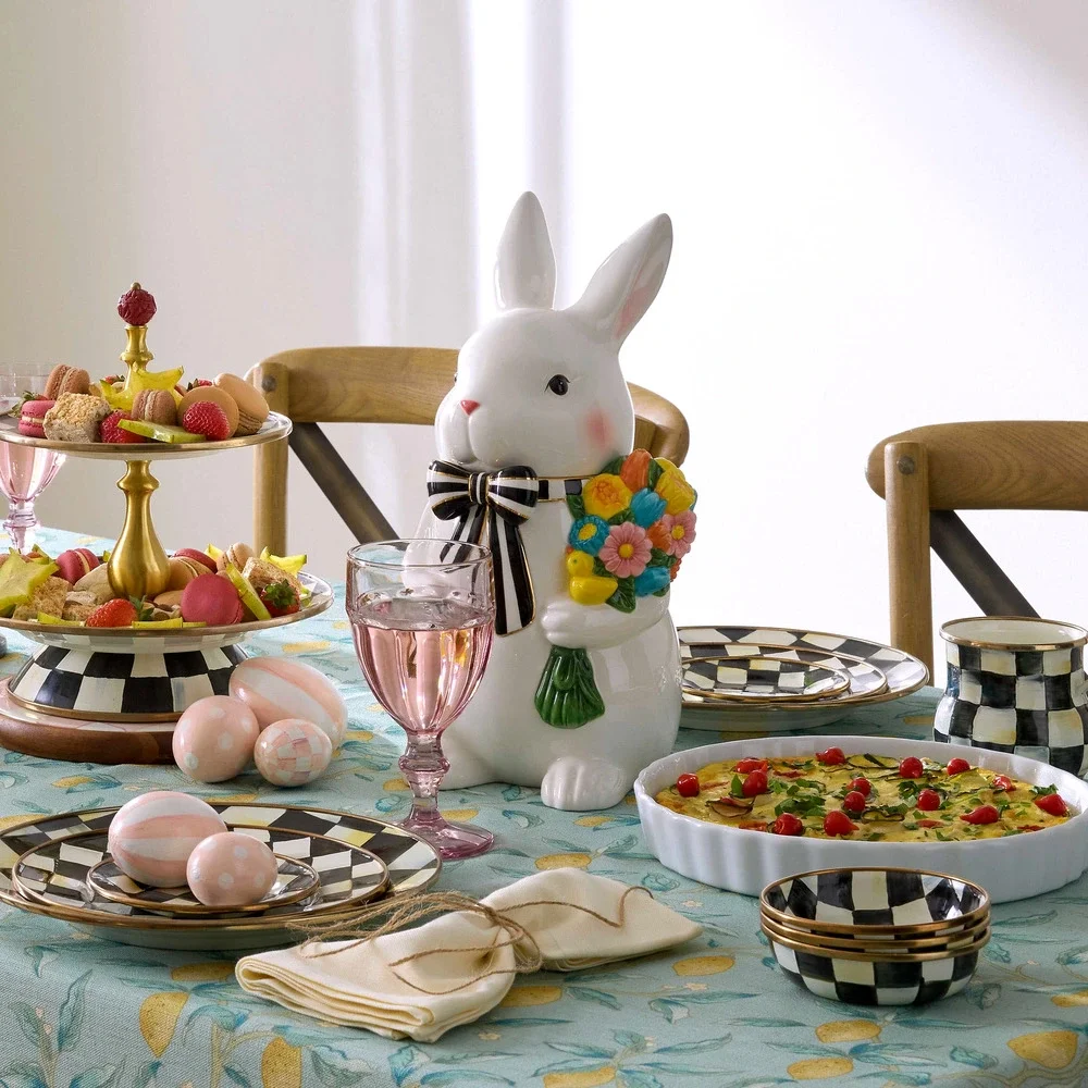 MACKENZIE CHILDS Calico Bunny Cookie Jar New